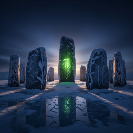 Fantasy landscape with stone columns in the snow. 3d renderingの素材