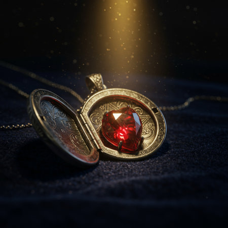 Pendant with a red heart on a dark background. Valentine's day concept.の素材