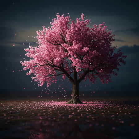 cherry blossom tree in the desert, 3d render illustrationの素材