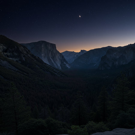 Yosemite National Park at night, California, United States.の素材
