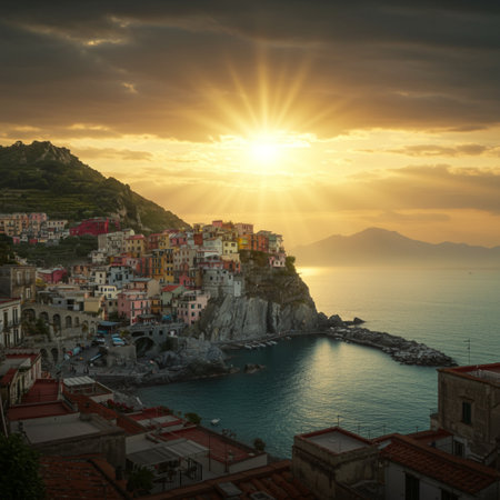 Sunset in Manarola, Cinque Terre, Italyの素材