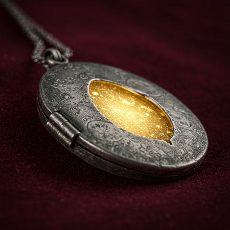 Vintage metal pendant on a red velvet background close-upの素材