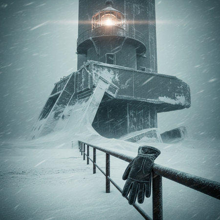 Snowy lighthouse in winter. Snowfall. Lighthouse in winter.の素材