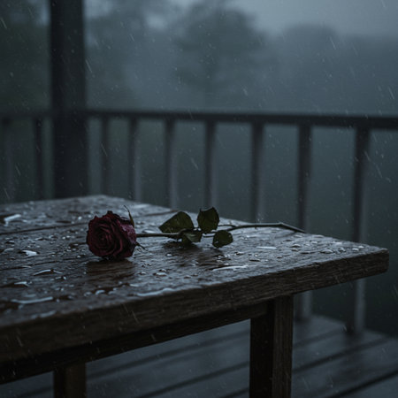 Roses on a wooden table in the rain. Selective focus.の素材