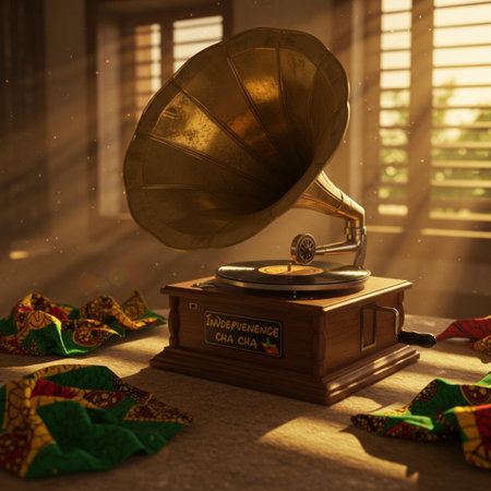 Vintage gramophone on the background of the window. 3d renderingの素材