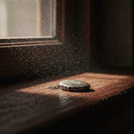 Abandoned pocket watch on a wooden window sill in the rainの素材