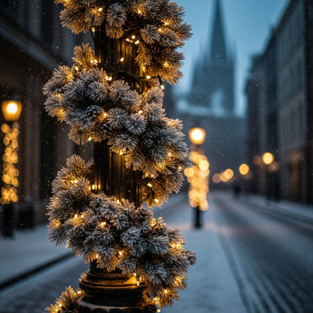 Christmas decorations on the streets of the old town of Riga, Latviaの素材