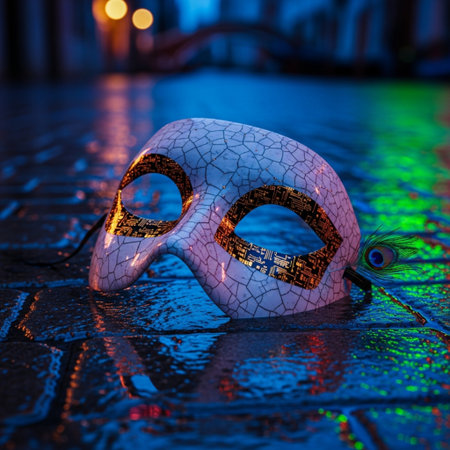 Carnival mask in Venice, Italy at night. Selective focus.の素材