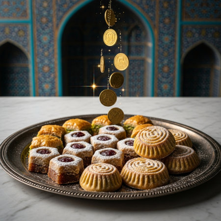 Traditional Ramadan sweets on a marble background. Ramadan Kareem concept.の素材