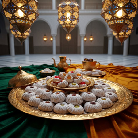 Moroccan sweets on a golden plate. Ramadan Kareem.の素材
