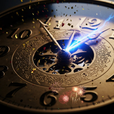 Clock face with fireworks and sparklers. Time concept. 3D Renderingの素材