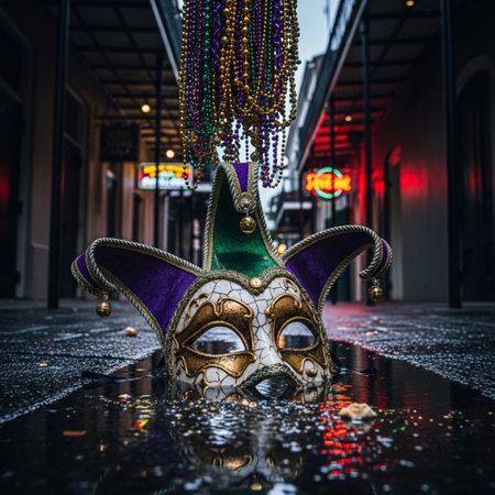 Mardi Gras mask in Venice, Italy, on a rainy dayの素材