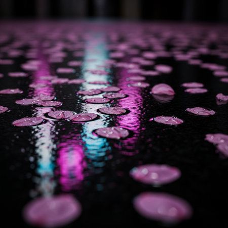 Pink lotus petals on a black background with water drops.の素材