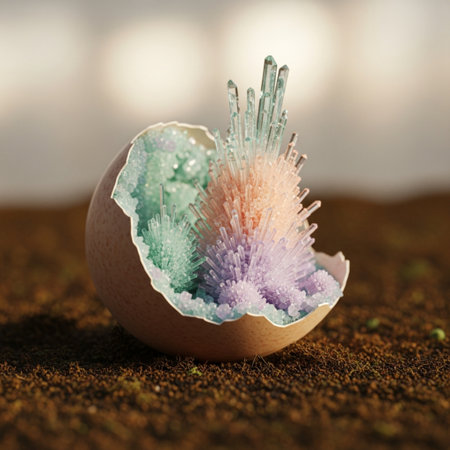 Easter egg in the soil. Easter concept. 3D illustration.の素材