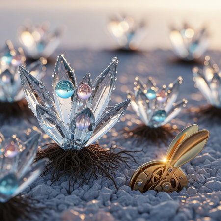 Jewelry in the form of crystals and a hare.の素材