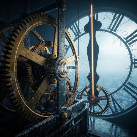 Conceptual image with cogwheels and clock in the backgroundの素材