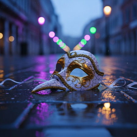 Traditional venetian carnival mask on the street in Venice, Italyの素材