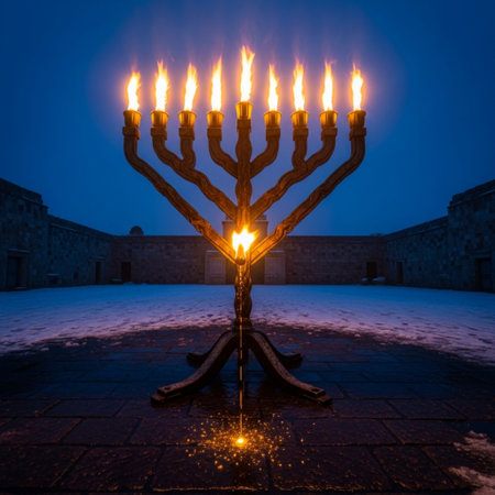 Jewish holiday Hanukkah with menorah (traditional candelabra)の素材