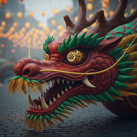 Chinese dragon statue in the Chinese New Year festival, 3D renderingの素材