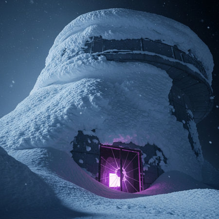 Snowy observatory at night in winter. Elements of this image furnished by NASAの素材