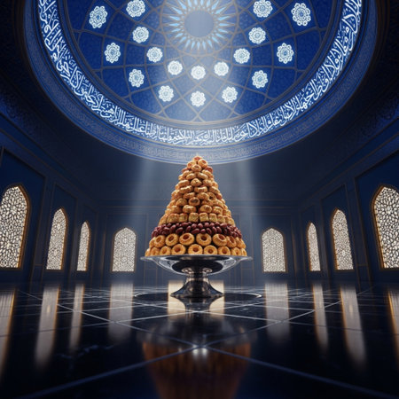 Christmas tree in the mosque. 3d render. Image with vignetteの素材