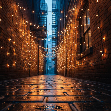 Christmas lights on the streets of the old city of Tallinn, Estoniaの素材