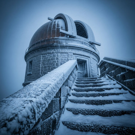 Astronomical observatory in winter. Filtered image processed vintage effect.の素材
