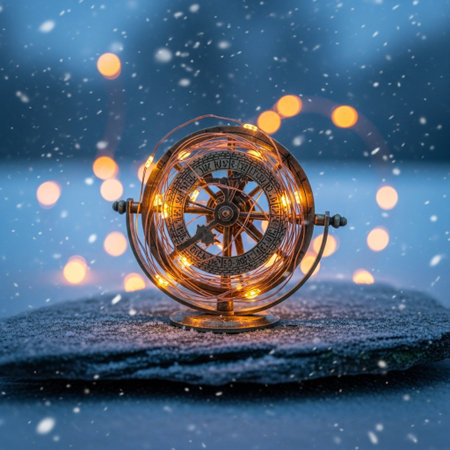 Vintage compass on a background of bokeh. Christmas and New Year concept.の素材