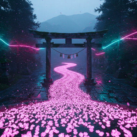 3d rendering of a japanese torii gate in the forestの素材