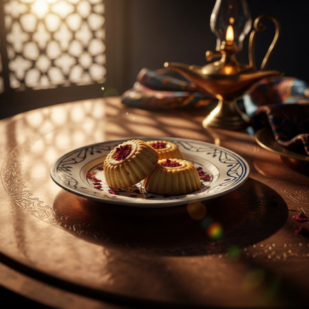Traditional oriental sweets on a wooden table. Selective focus.の素材