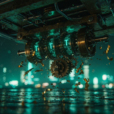 Cogwheel gear mechanism on the background of the night city.の素材