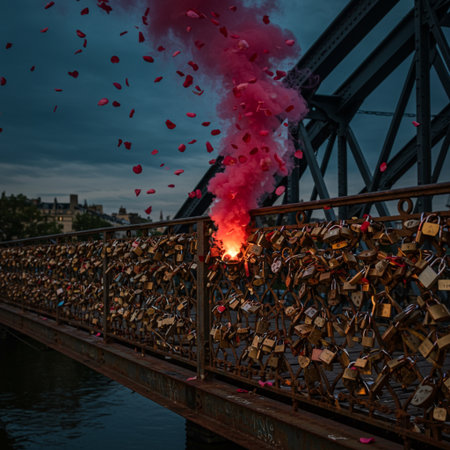 Love locks on the bridge over the river Seine in Paris, Franceの素材