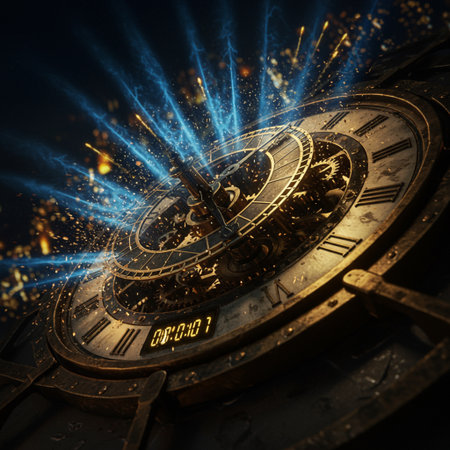 Time concept with clock on dark background. 3d rendering toned imageの素材