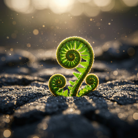 Fern leaf in the sun. Conceptual image of environmental conservation.の素材