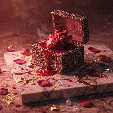 Valentine's day concept. A heart in a gift box with rose petalsの素材