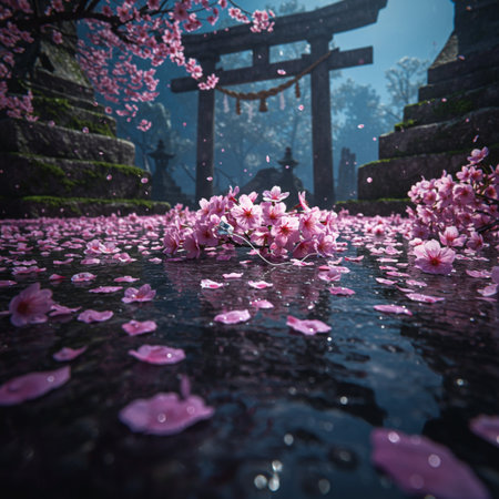 Cherry blossoms in a temple in spring, Bali, Indonesiaの素材