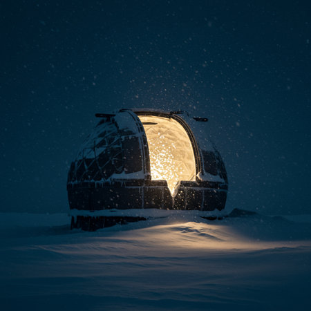 Night winter landscape with an igloo in the snow, 3d illustrationの素材