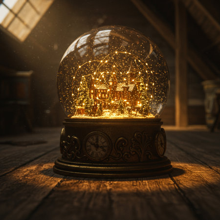 Magic crystal ball with city inside. Christmas and New Year concept.の素材