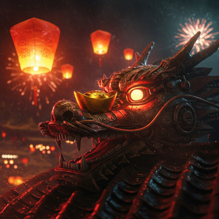 Khonkaen, Traditional Thai Dragon Dance at night in Thailandの素材