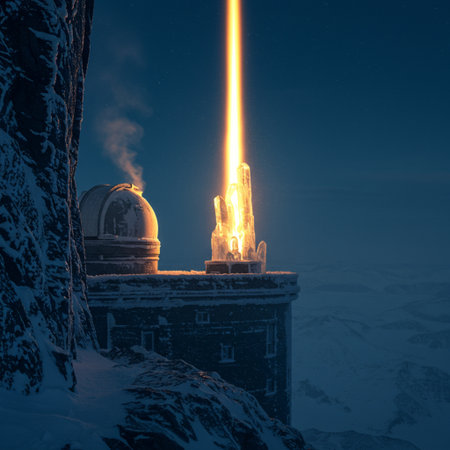 Astronomical observatory at the top of the mountain in winterの素材