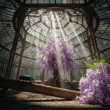 Wisteria blooming in a greenhouse. 3d rendering.の素材
