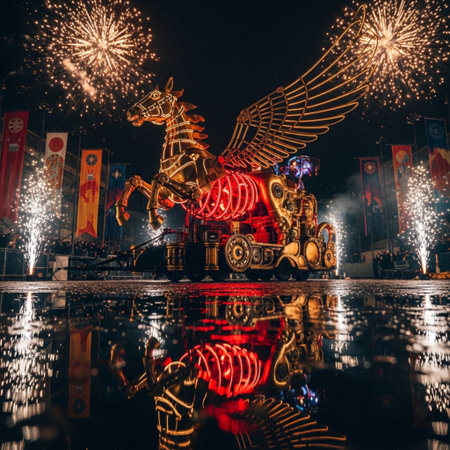 Horse and firework at the Chinese New Year in Beijing, Chinaの素材
