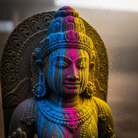 Buddha statue with colorful background, Thailand. Selective focus.の素材