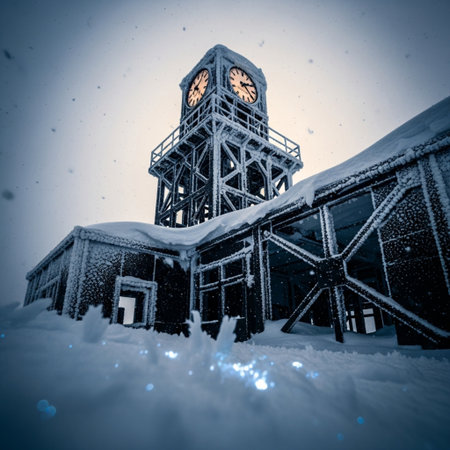 Abandoned church in the snow. Blue toned image.の素材