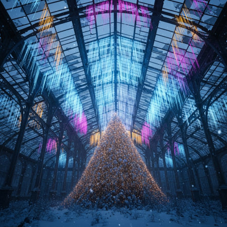Christmas tree in a greenhouse, toned image. 3d renderingの素材