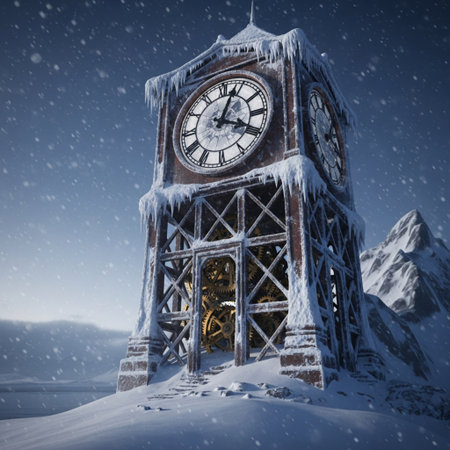 Old Clock Tower in the Snowy Mountains. 3D Renderingの素材