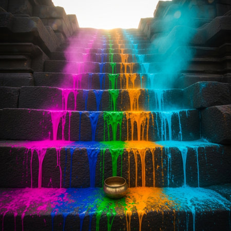 Rainbow colors in a stairway. 3D Rendering.の素材
