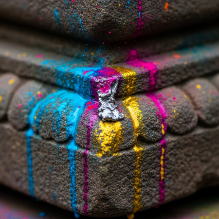 Colorful holi powder on the ground, closeup of photoの素材