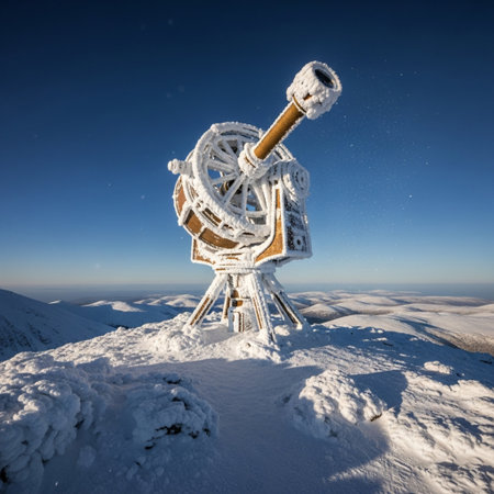 Snowy telescope on the top of the mountain. Winter landscape.の素材