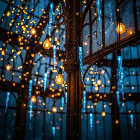 Beautiful Christmas decorations in the interior of the building. Bokeh lightsの素材